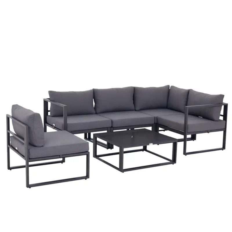 Outsunny set mobilier grădină 6 piese, canapele, colțar, masă auxiliară, aluminiu poliester, gri Noutate
