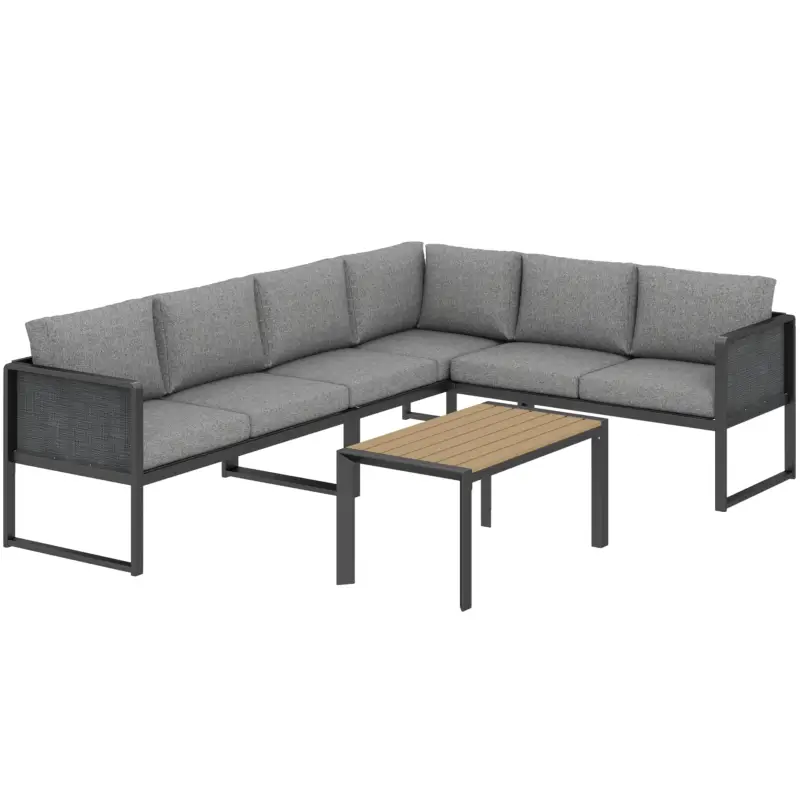 Cumpără online Outsunny Set mobilier de grădină exterior colțar modulabil 6 persoane, canapele, masă de cafea și perne, gri închis
