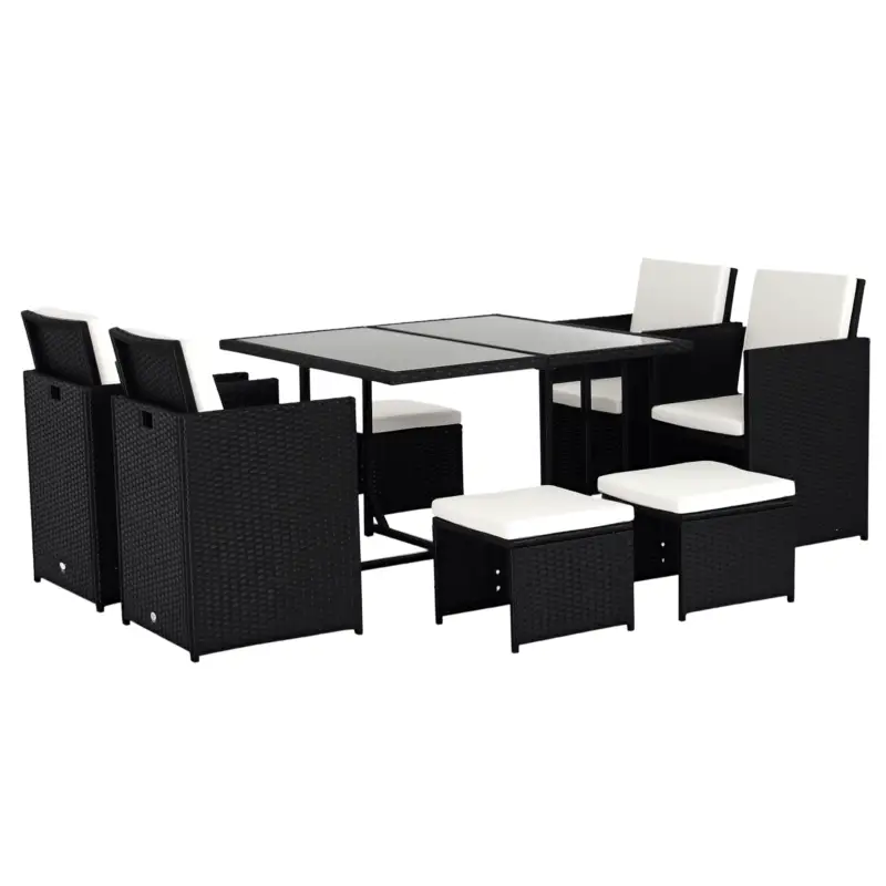 Retur ușor Outsunny Set mobilier de grădină pentru 8 persoane, 9 piese, rășină împletită 4 fire imitație răchită, perne detașabile
