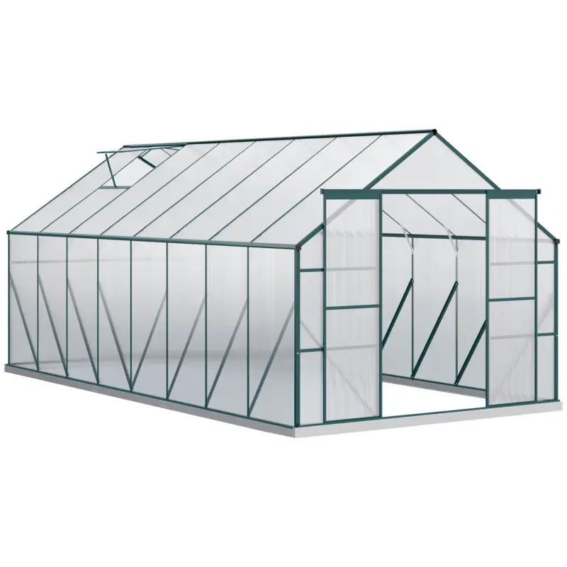 Outsunny Sera din aluminiu kit sera de gradina walk-in din policarbonat cu ventilatie 244 x 500 x 216cm, Transparenta Ofertă de sezon