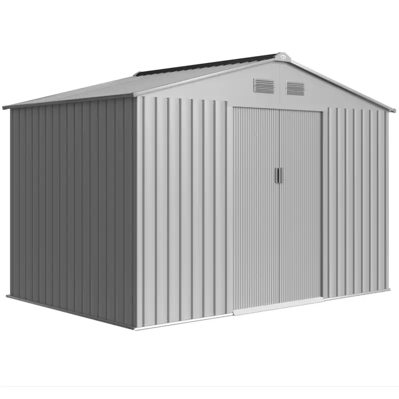 Livrare rapidă Outsunny Șopron de Grădină Exterior 4,9 m² 277x195x192 cm cu Ușă Culisantă Ventilație și Kit de Fundație Gri