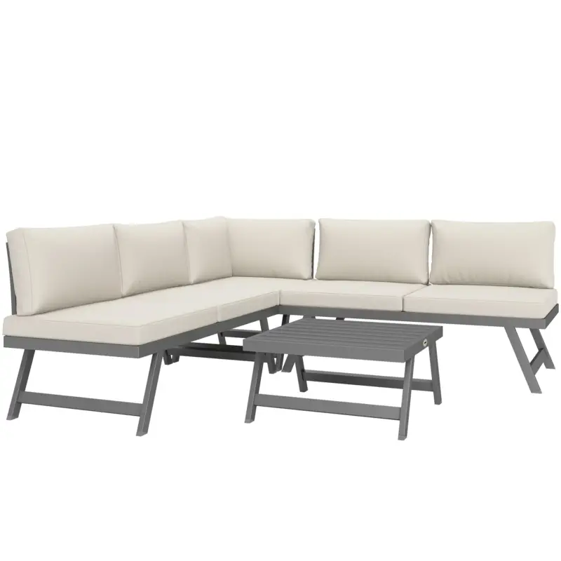 Cumpărături sigure Outsunny Set mobilier de grădină colțar și convertibil 4 piese cu 2 canapele, 1 fotoliu de colț și 1 măsuță de cafea