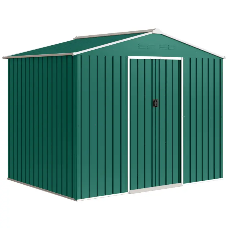 Calitate înaltă Outsunny Magazie de grădină exterioară 3,6 m² 236x171x191 cm cu uși culisante și fante de ventilație Verde