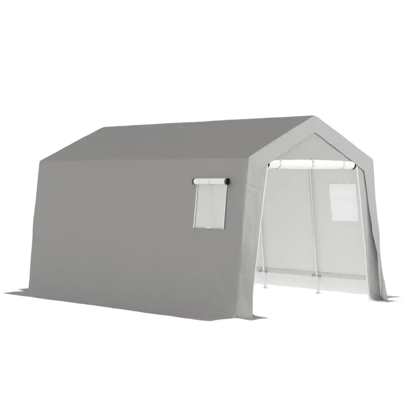 Ultima șansă Outsunny Cort de Depozitare Exterior 3 x 4,5 m, tente de depozitare impermeabilă și anti-UV, ușă înrolabilă, ferestre, gri
