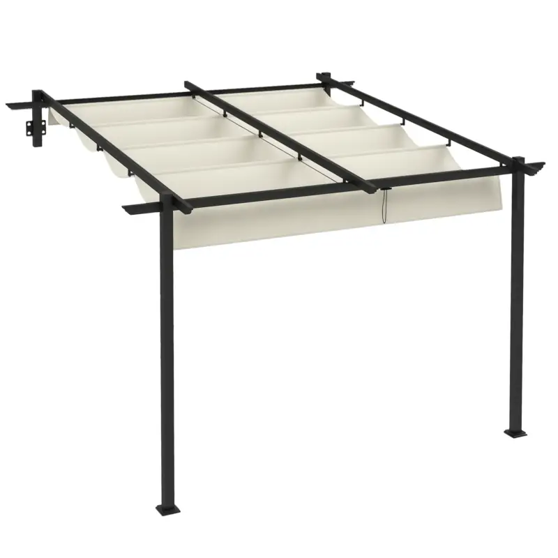 Outsunny Pavilion de grădină 3 x 3m, acoperiș retractabil, montaj pe perete, cadru metalic, Crem Retur ușor