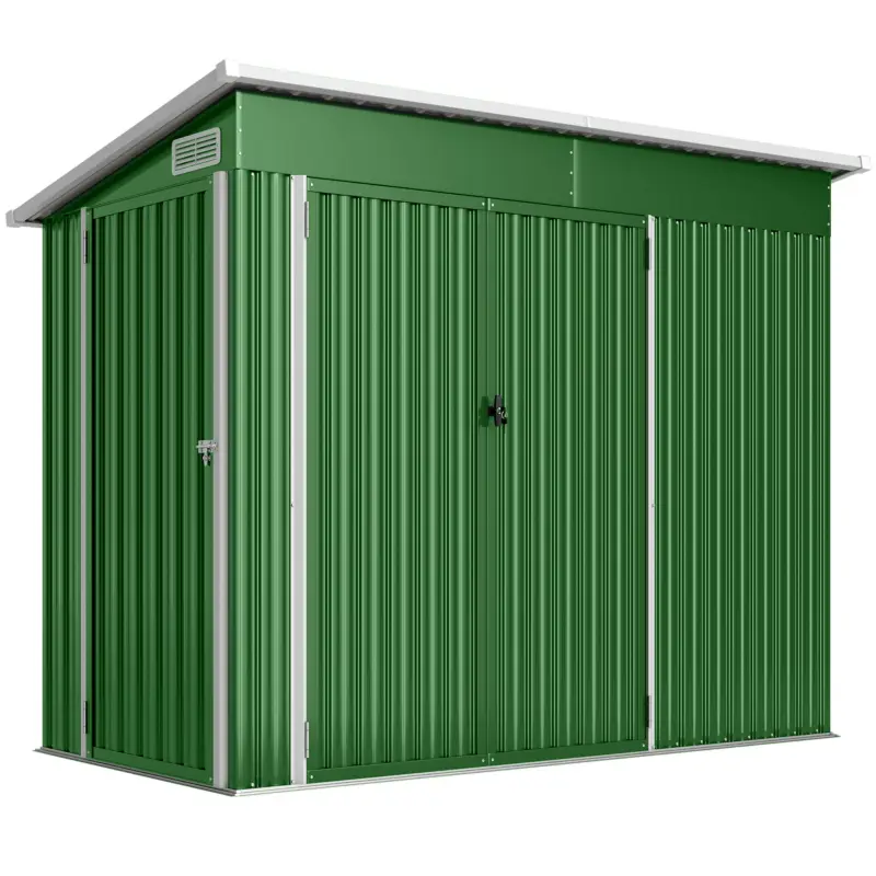 Outsunny Șopron de grădină exterior 2,7 m² 234x132x185 cm cu trei uși, încuietoare și fante de ventilație, verde Calitate înaltă