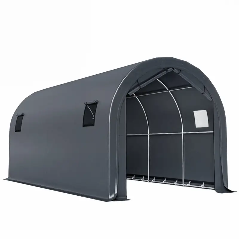 Outsunny Garaj Exterior pentru Mașină 3x6 m Impermeabil cu Țesătură PE Rezistentă Cadru din Metal Galvanizat UPF 30+ Gri Închis Transport gratuit