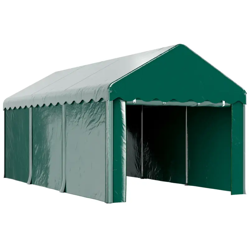 Outsunny Carport tente garage 3 x 6m Acoperiș mașină robust cu 2 uși înfășurate, țesătură 200g PE, verde Chilipir