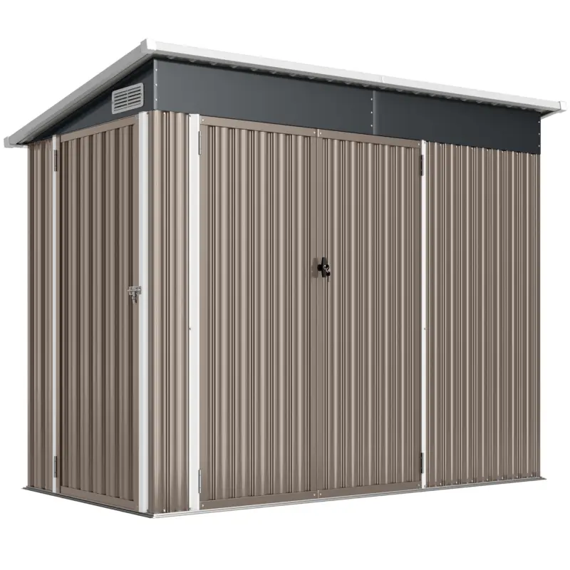 Ofertă Outsunny Adăpost de grădină din metal căsuță exterioară trei uși blocabile acoperiș înclinat ventilații 234x132x185cm gri
