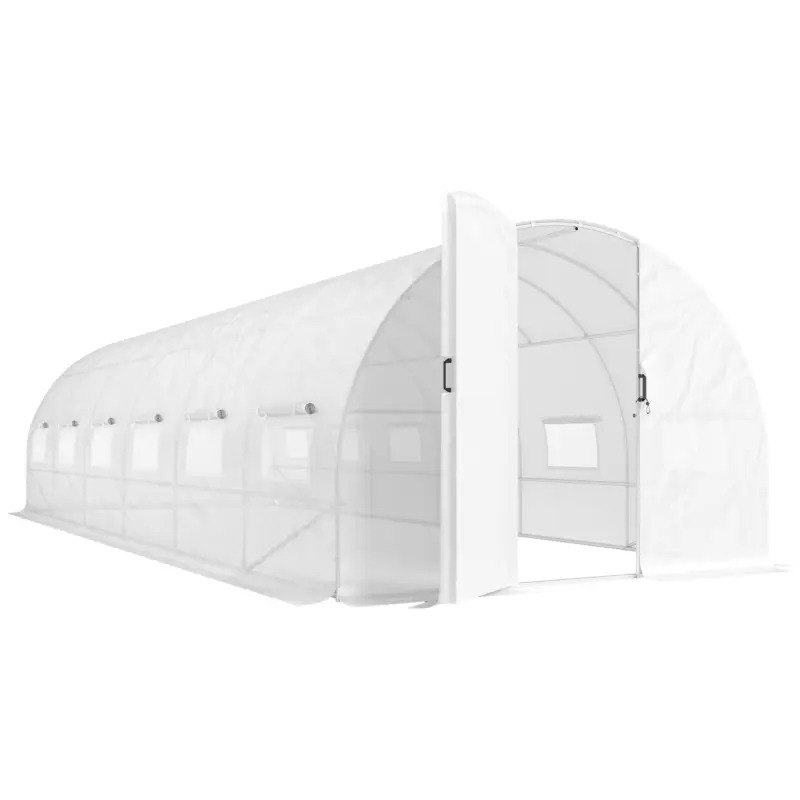 Outsunny Seră tunel de grădină 24 m², seră tunel cu uși și 12 ferestre cu plasă, 295x798x199 cm, alb Ofertă limitată