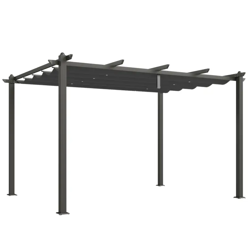 Outsunny Pergolă Gazebo 4x3 m cu 8 orificii de drenaj, din aluminiu, metal și poliester, gri închis Reducere de preț