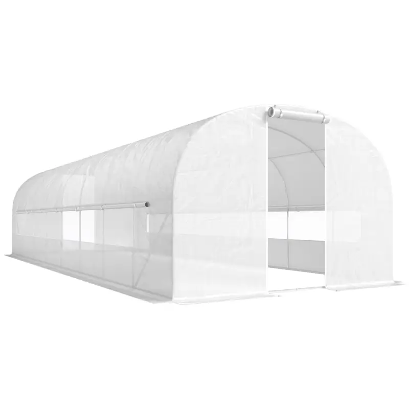 Outsunny Seră tunel de grădină 24 m², seră tunel cu cadru din oțel galvanizat, uși și 2 ferestre mari, alb Reducere de preț