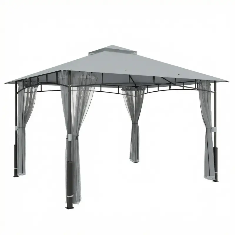 Ieftin Outsunny Cort pentru Grădină cu Acoperiș Dublu Foișor cu Pereți din Plasă UPF50+ pentru Exterior Terasă 360x300x275 cm Gri