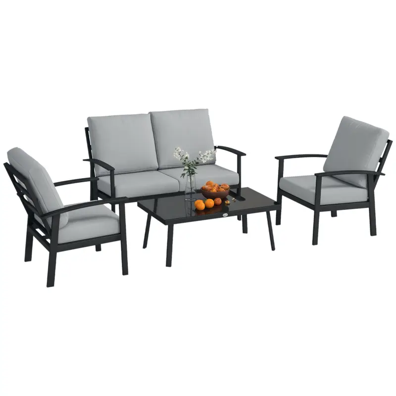 Cel mai bun preț Outsunny Set de Mobilier de Gradina din 4 Piese cu Canapea, 2 Fotolii si Masa de Cafea, 127x74x80 cm, Gri Carbune