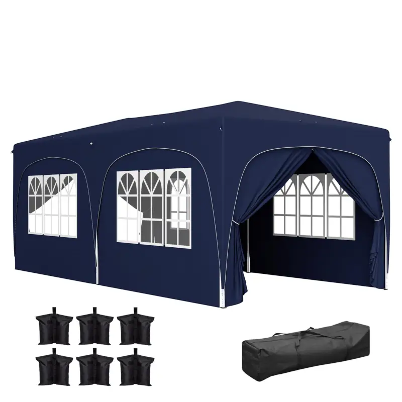 Livrare rapidă Outsunny Pavilion pop-up 3 x 6 m cu pereți laterali, cort de grădină reglabil în înălțime UPF50+ cu husă de transport și saci de nisip