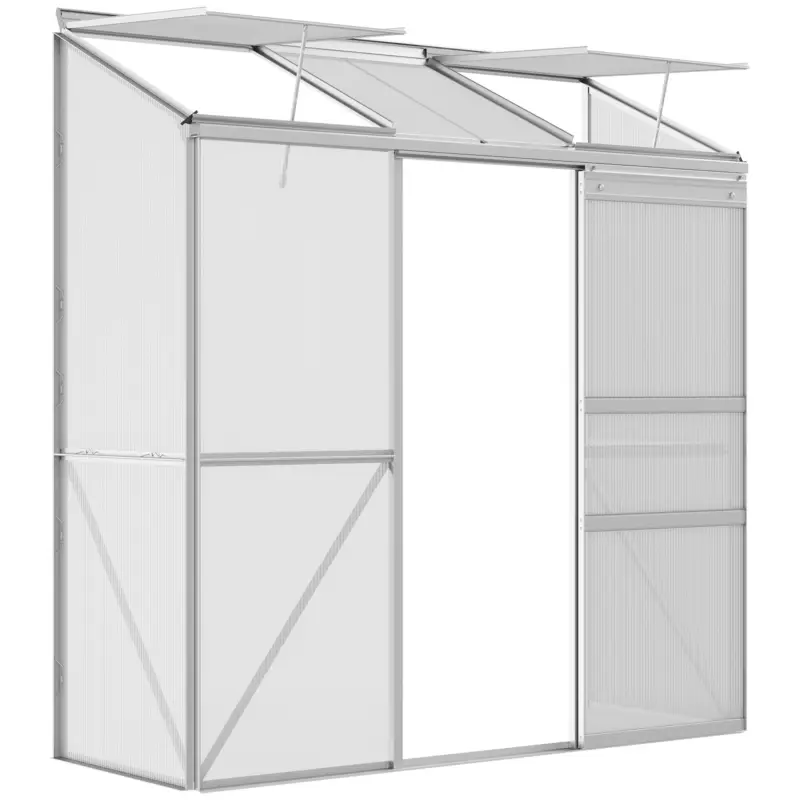 Outsunny Solar de prindere, Ușă glisantă, Ferestre de acoperiș, Policarbonat+Aluminiu, Culoare: Argintiu, 192 x 68 x 196 cm Reducere