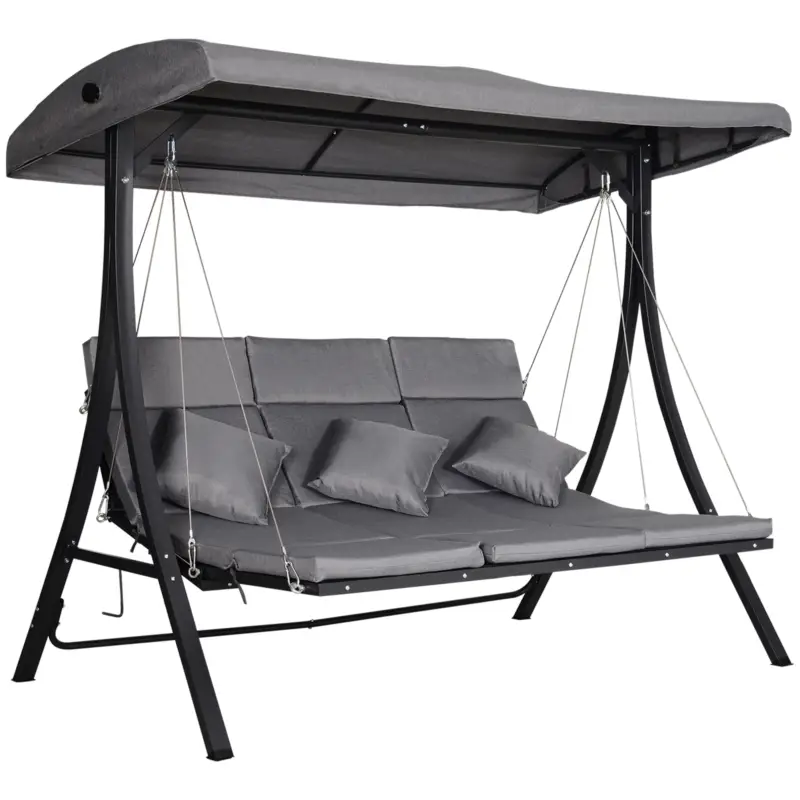 Outsunny Balansoar cu 3 Scaune din Material Textil cu Perne si Acoperis Reglabil, Gri, 200x115x168 cm Ofertă limitată