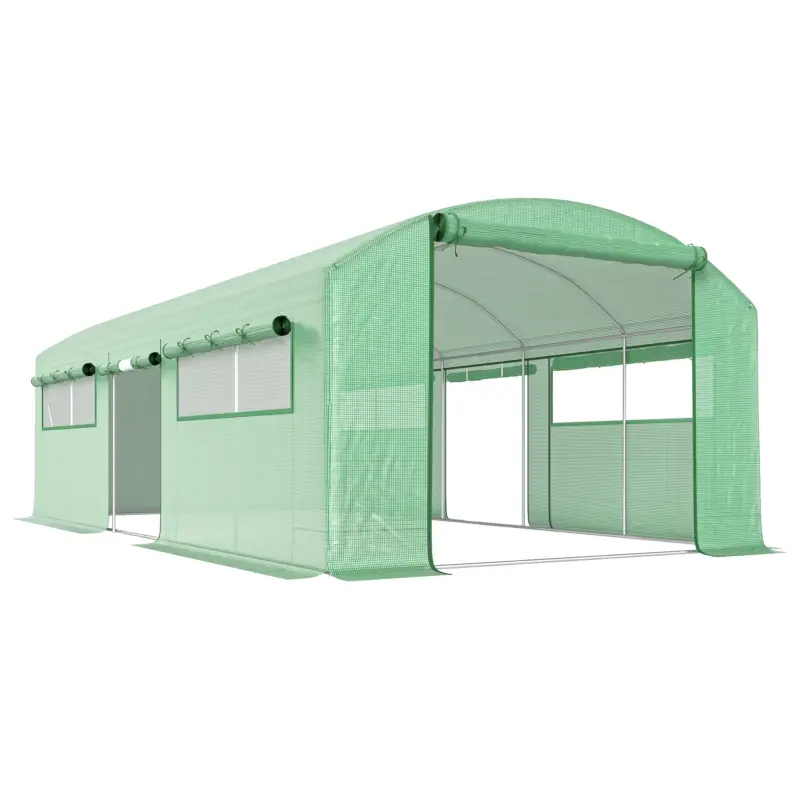 Retur gratuit Outsunny Seră tip tunel 6x3x2 m cu 3 uși derulante 6 ferestre cu plasă și structură din oțel galvanizat Verde