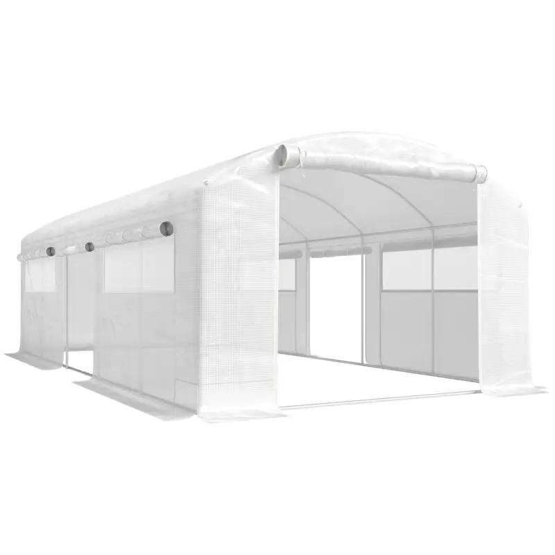 Livrare expres Outsunny Seră tunel 6x3x2 m cu 3 uși rulou, 6 ferestre cu plasă și structură din oțel galvanizat, alb