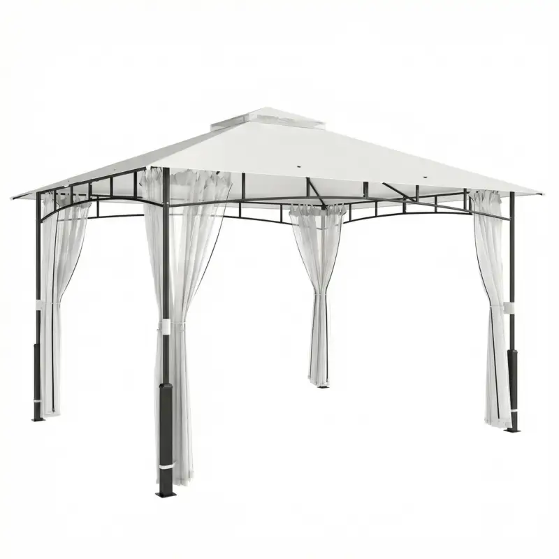 Super ofertă Outsunny Pavilion, 3x3,6 m rezistent la apă Stabil pavilion de grădină cu plasă anti-țânțari, acoperiș dublu, pentru grădină, terasă, Negru