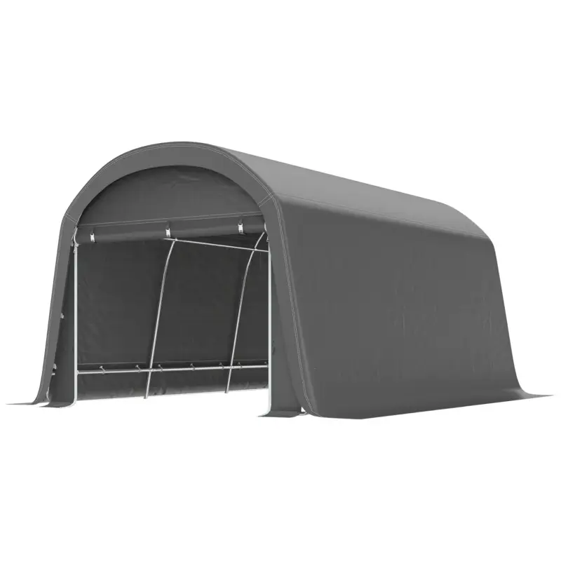Outsunny /magazie de grădină cu prelata din plastic, cort pentru unelte, garaj montabil, 300B x 450T x 230H cm, Gri închis Mai ieftin