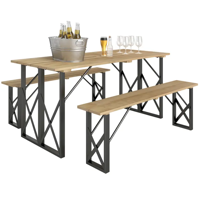 Preferatul clienților Outsunny Set de masă și bănci din lemn masă de picnic din lemn cu bancă pentru 6 până la 8, 160 cm, orificiu pentru umbrelă de 5 cm, maro