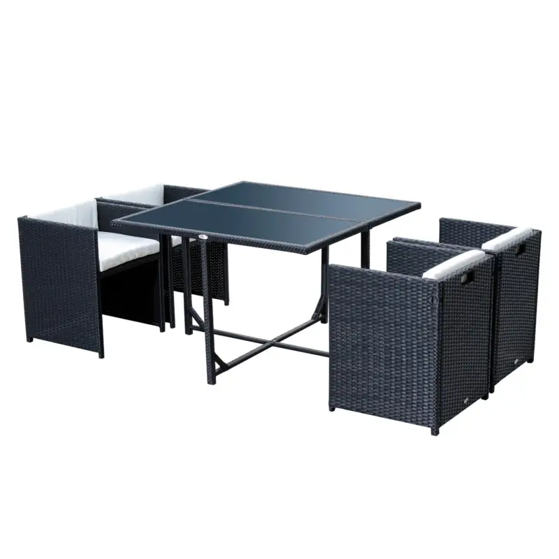 Cel mai bun preț Outsunny Set Mobilier de Grădină cu Masă de Prânz, 4 Scaune și Perne, 109x109x72 cm, Negru