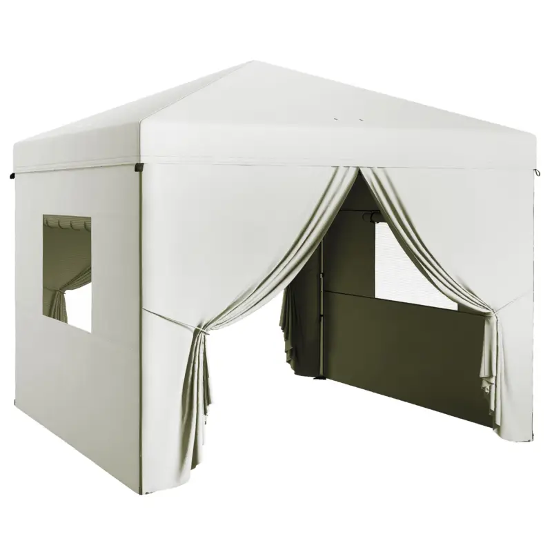 Outsunny Cort pliabil pop-up 3x3 m cu 4 draperii laterale 2 ferestre din plasă înălțime reglabilă impermeabil și anti-UV Alb Bestseller