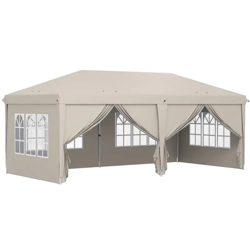 Livrare gratuită Outsunny Tonelă de grădină exterioară 6x3 m tonelă pliabilă cu panouri anti-UV înălțime reglabilă cu sac de transport bej