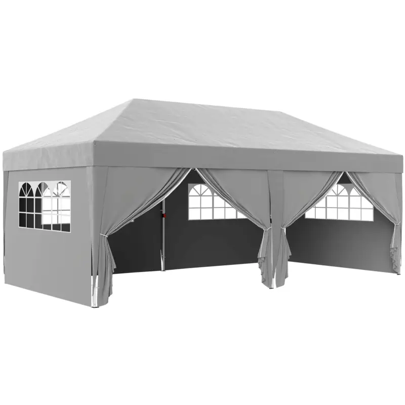 Outsunny Pavilion de grădină exterior pavilion pliabil 3 x 6 m cu 6 pereți laterali, sac de transport inclus, gri Ofertă exclusivă