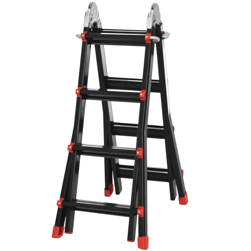 HOMCOM Scară telescopică, trepte antialunecare, rezistentă până la 150 kg, aluminiu, Negru+Roșu Reducere extra