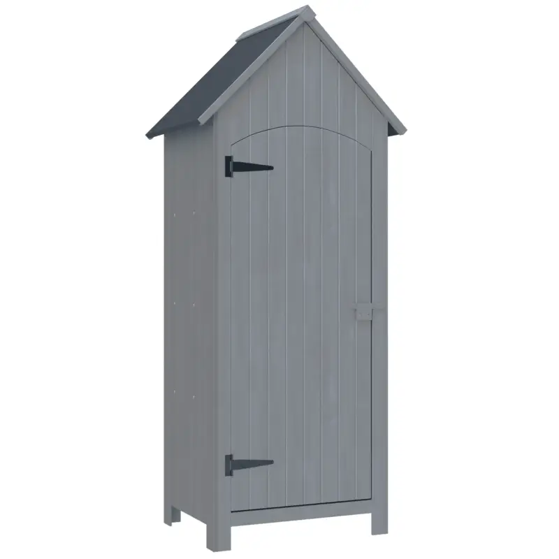 Cumpără online Outsunny Căsuță pentru Unelte din Lemn cu 3 Rafturi cu Acoperiș Impermeabil din Bitum, 77.5x54.2x179.5 cm, Gri