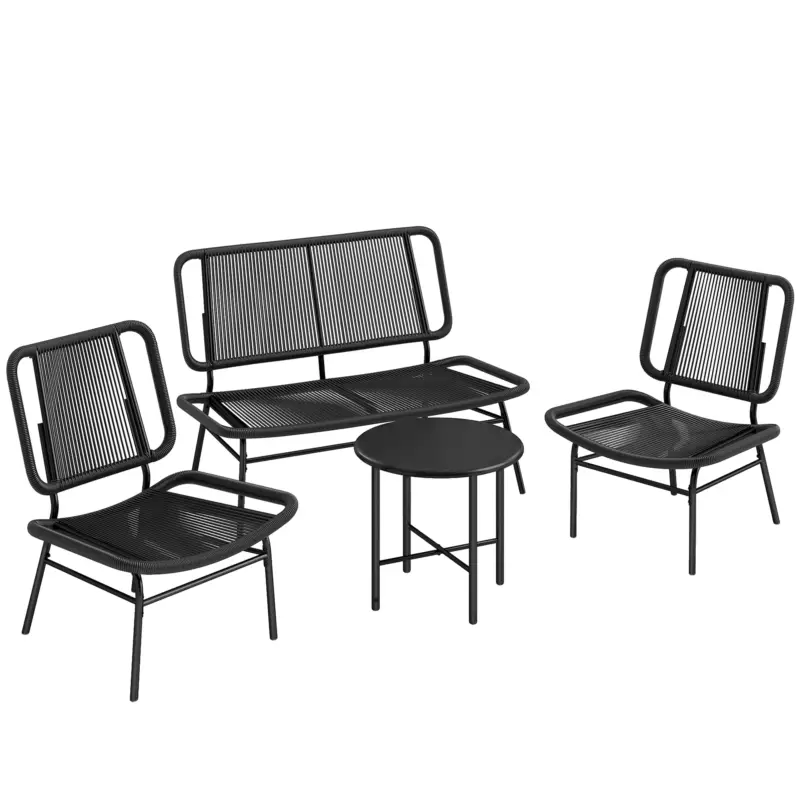 Comandă acum Outsunny Set Mobilier Grădină Ratan 4 Piese, Canapea pentru Exterior cu Măsuță Metalică, Negru