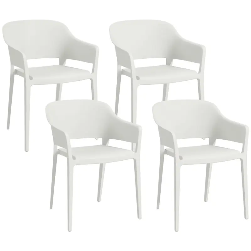 Preferatul clienților Outsunny Set 4 Scaune Gradina Plastic PP – Spatar inalt, Cotiera, Rezistente UV