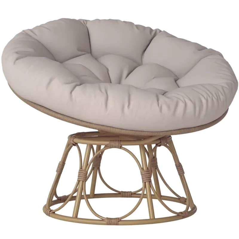 Outsunny Fotoliu papasan din rășină efect rășină pivotant la 360° cu pernă capitonată Ø 100 cm, gri deschis Ofertă