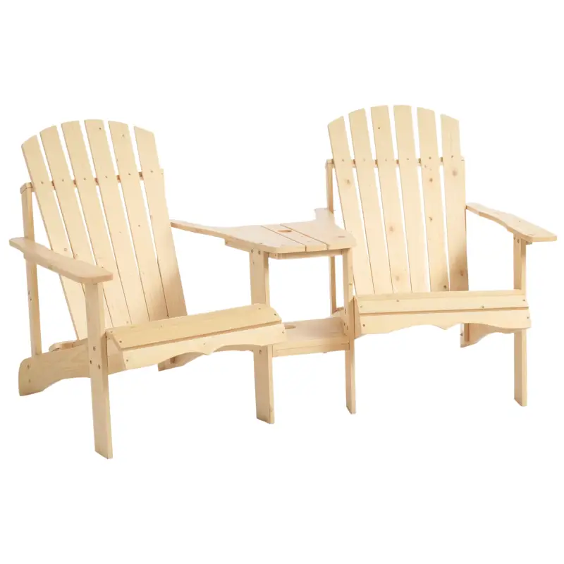 Preț promoțional Outsunny Set Scaun și Masă cu Orificiu pentru Umbrelă, 2 Locuri Scaun Grupa Lemn Masiv Natural 178 x 87 x 92 cm
