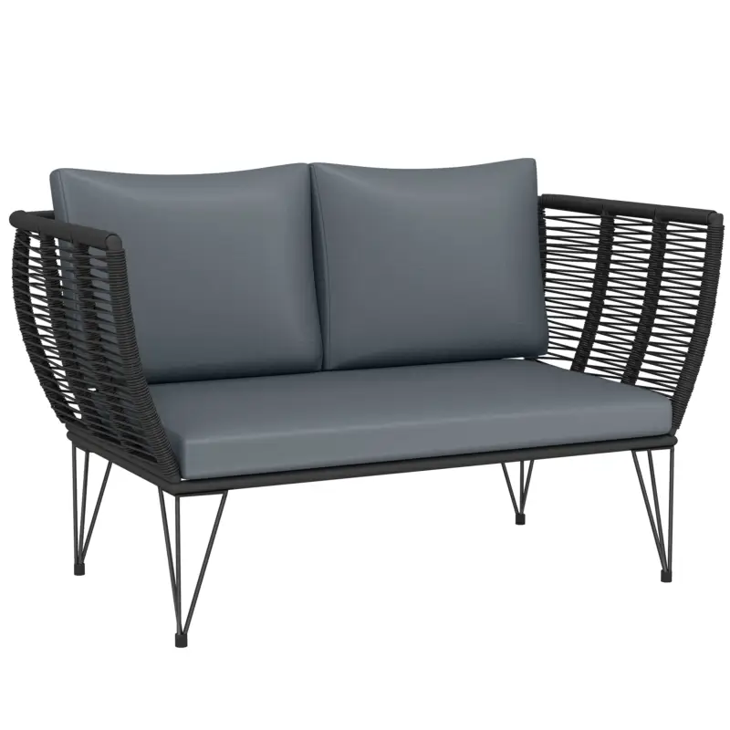 Outsunny Sofa de grădină cu perne 2 locuri Sofa Outdoor Balcon Sofa din ratan Polyrattan Mobilier de grădină 123 x 67 x 72 cm Gri deschis Mai ieftin
