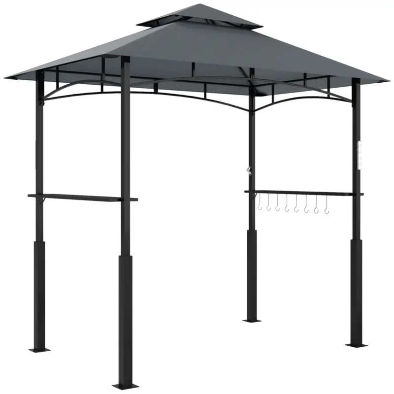 Outsunny Tonelă de grătar cu două niveluri copertină pentru grădină cu lumină LED 240 x 150 x 250 cm gri închis Retur gratuit