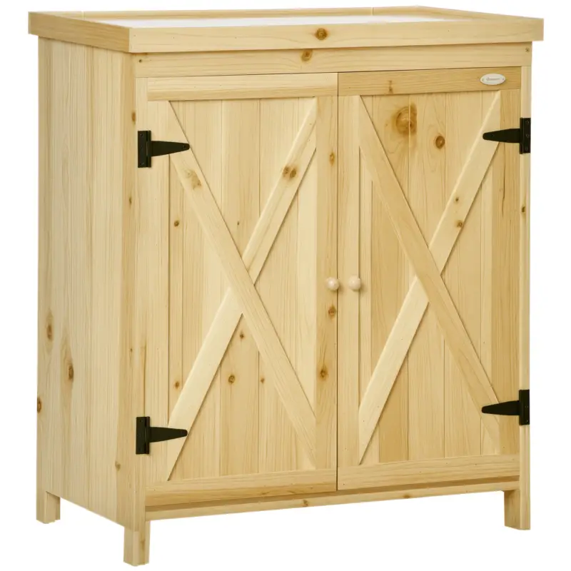 Cumpără online Outsunny Dulap de grădină din lemn masiv cu tavă metalică galvanizată, 80 x 45 x 92 cm, lemn natural