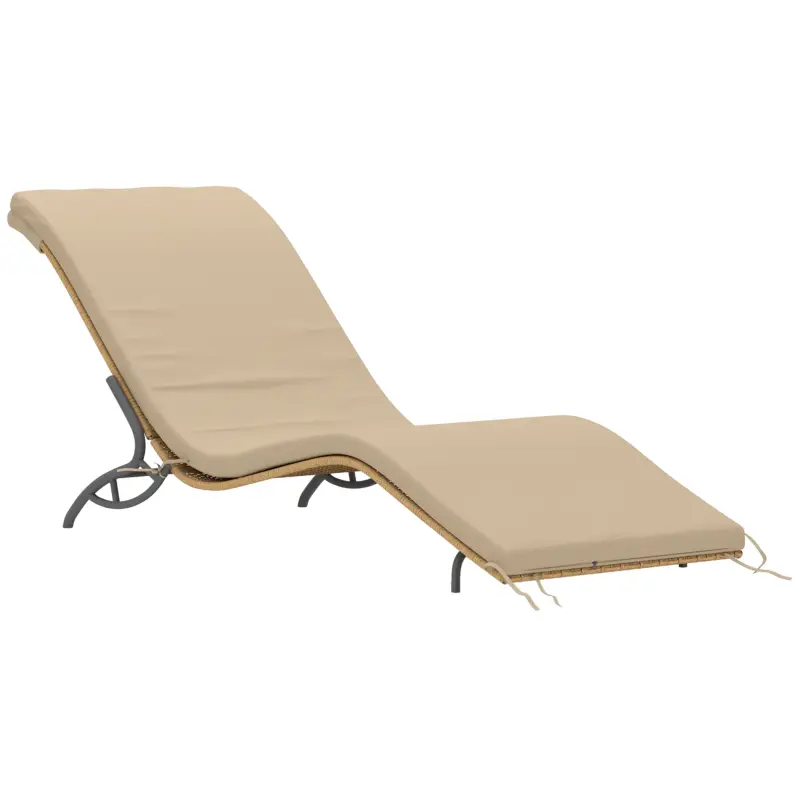 Preț mic Outsunny Șezlong din poliratan, șezlong de grădină cu pernă, rezistent la intemperii, capacitate 120 kg, 166 x 63 x 76 cm, Bej
