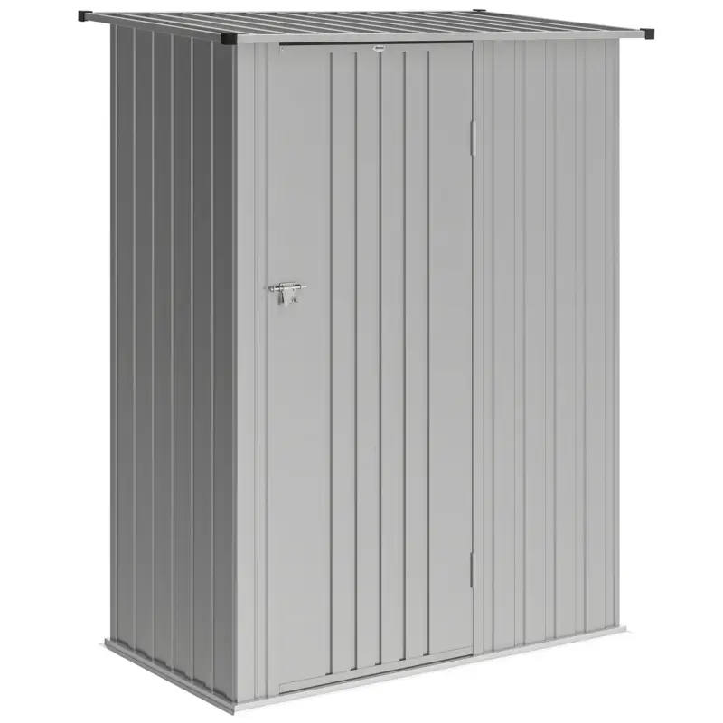 Preț promoțional Outsunny Căsuță pentru Grădină 1,07m² din Oțel Galvanizat, Căsuță pentru Unelte cu Ușă Blocabilă, Acoperiș Înclinat, 142x86x189 cm, Argintiu