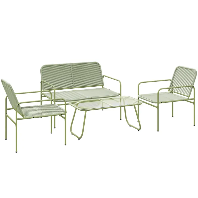 Outsunny Set Exterior din Ratan PE cu Canapea, 2 Fotolii și Măsuță cu Blat din Sticlă, Verde Cumpără online
