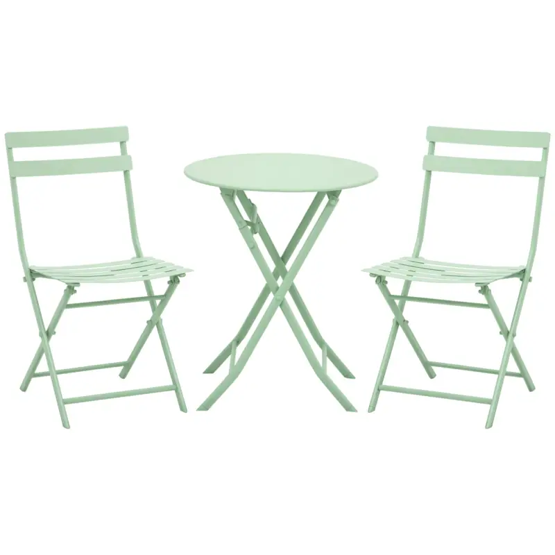 Lichidare de stoc Outsunny Set de Mobilier de Grădină pentru 2 Persoane Masă Bistrou cu 2 Scaune pentru Curte Grădină Pliabil Verde