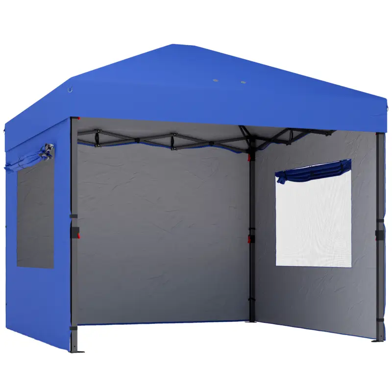 Outsunny Cort Pliant Pop-up 3x3 m cu 3 Pereți 2 Ferestre Înălțime Reglabilă UPF50+ Husă Transport și Saci cu Nisip Albastru Chilipir