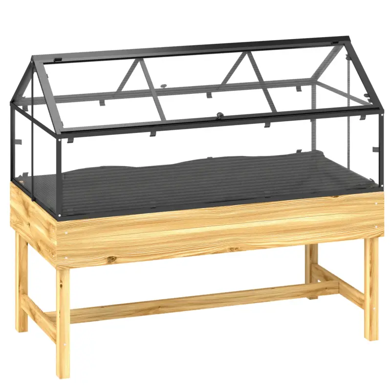 Outsunny Mini seră pe picioare dim.120L x 60l x 103H cm acoperiș dublu rabatabil Panouri din policarbonat, oțel, lemn de brad tratat Chilipir