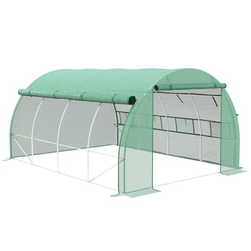Ofertă Outsunny Șopron de folie, Seră, umblabil, Fereastră plasă, Cadru metalic, 4x3x2m, Verde