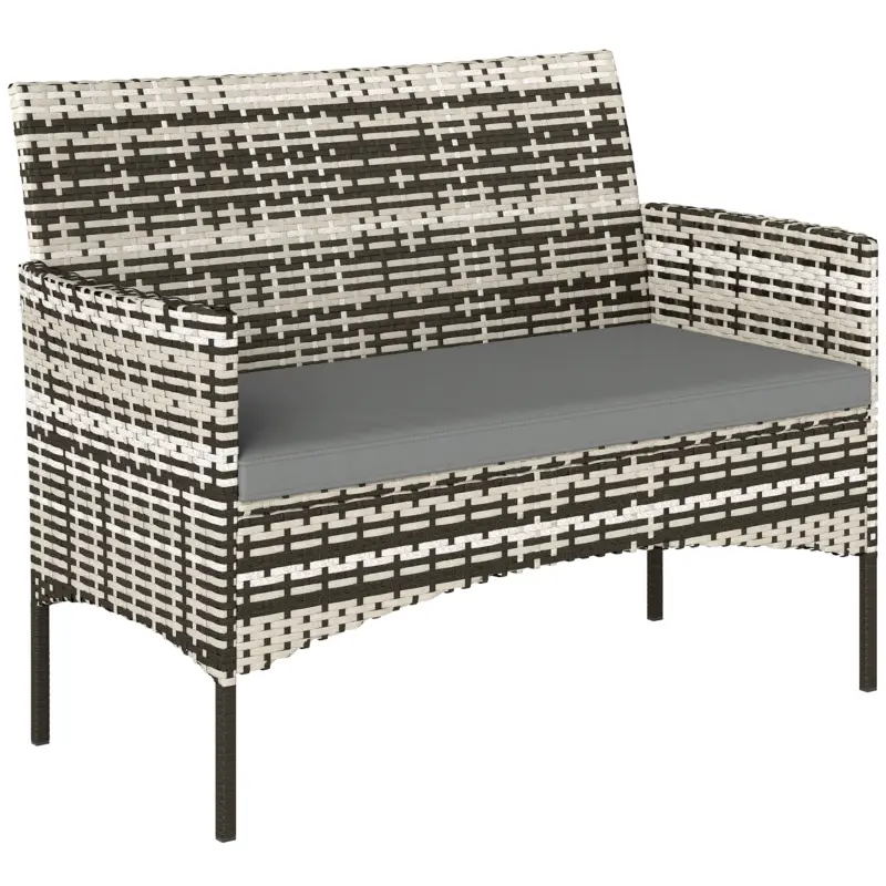 Outsunny Canapea de grădină 2 locuri din rășină împletită cu perne canapea de exterior cu cotiere 115 x 63 x 85 cm gri deschis Disponibil imediat