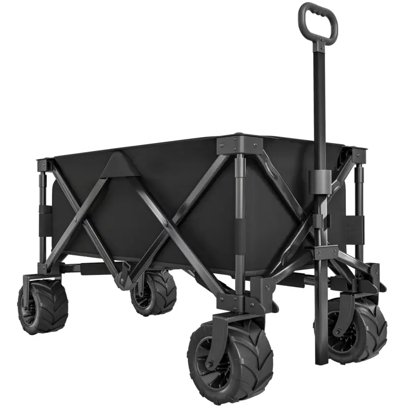 Livrare expres Outsunny Carucior plaja pliabil cu roti fata pivotante 360° si maner telescopic 108x55x55 cm negru