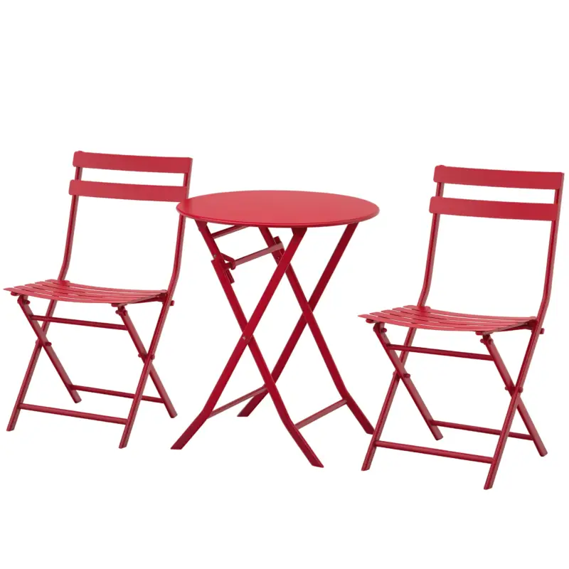 Outsunny Set de grădină bistro pliabil - masă rotundă Ø 60 cm cu 2 scaune pliabile - metal termolacat roșu Reducere extra