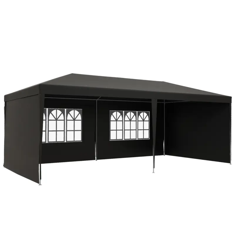 Mai ieftin Outsunny Cort de grădină 6x3m cu 4 pereți laterali 2 ferestre vizibile Pergolă Gazebo exterior pentru petreceri evenimente Gri